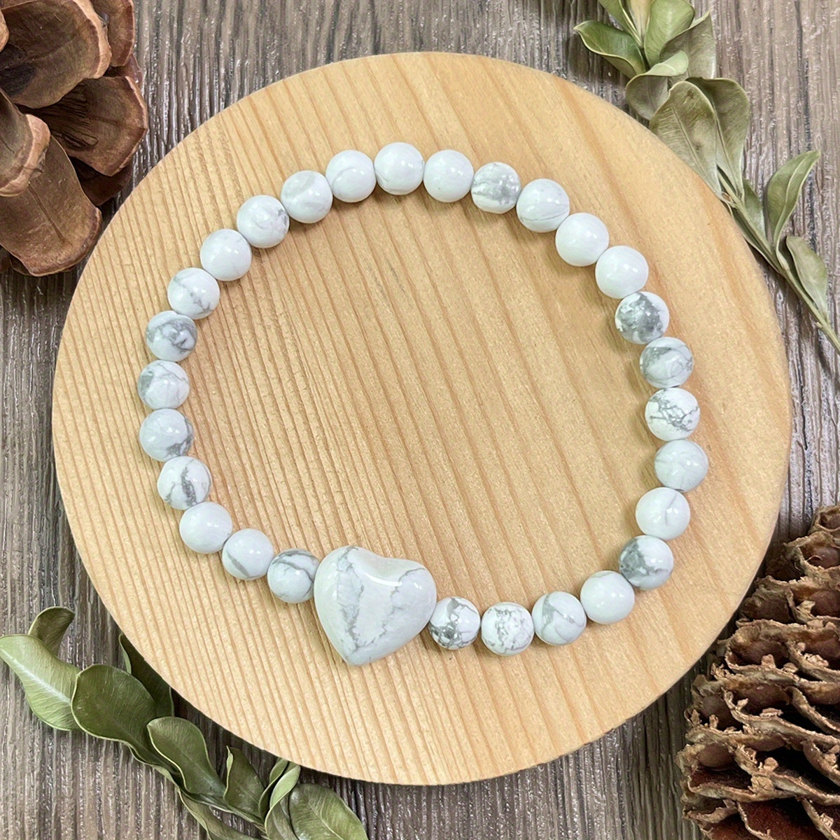 Women's Natural White Turquoise Heart Chakra Bead Bracelet